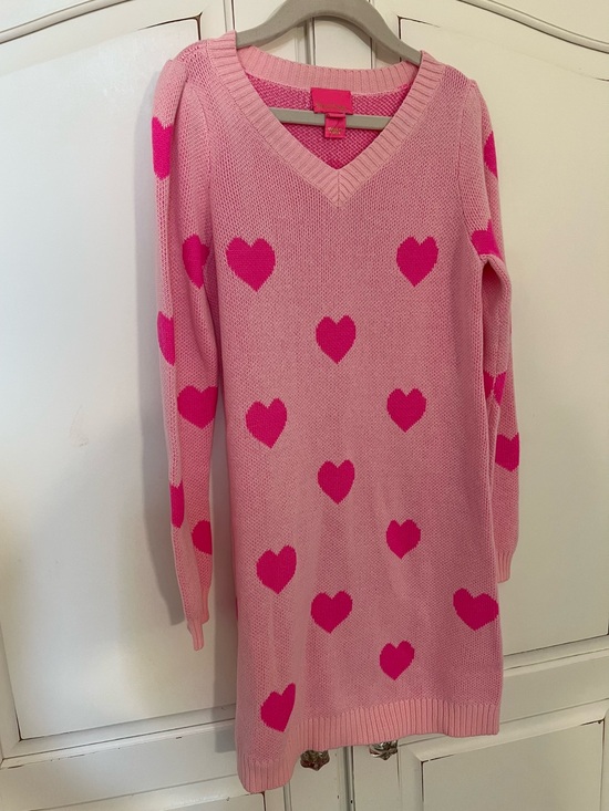 Lilly Pulitzer Other - NWT Lilly Pulitzer Pink Knit V-Neck Sweater Dress with Hot Pink Heart Print